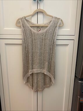 ISSI Silver Sequin Knit High-Low Tank